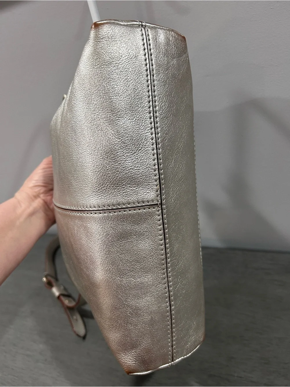 Kate Spade Metallic Silver/Champagne Leather Crossbody Bag